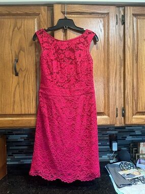le chateau Fuchsia Lace Midi Sheath Dress